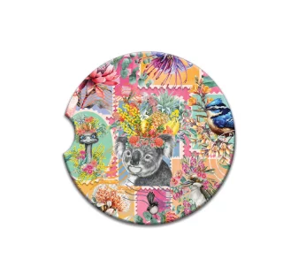 Ceramic Car Coaster – (Pretty Postage) – Pink
