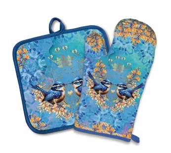 Oven Mitt Pot Holder Set – (Royal Wrens)