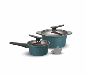 Happycall Onde Ceramic Nonstick Induction Pot Set – 18cm & 28cm – Ocean Green – 5-Piece